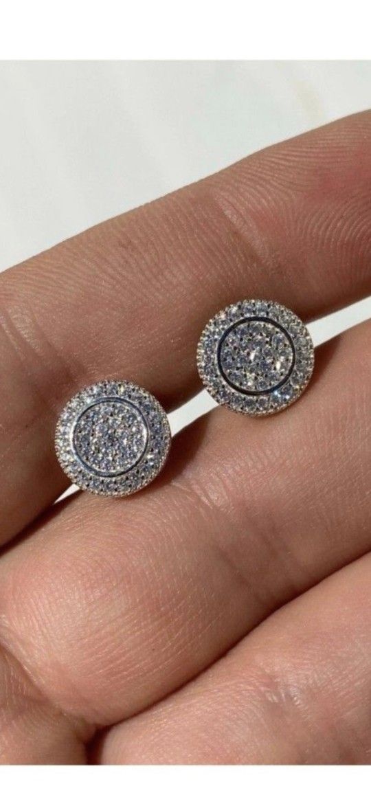 Real Solid 925 Silver Simulated Diamonds Mens Womens Earrings Big Stud