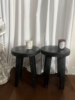 (2) Black  Wood  Minimalist Stools / Side Table / Nightstand 