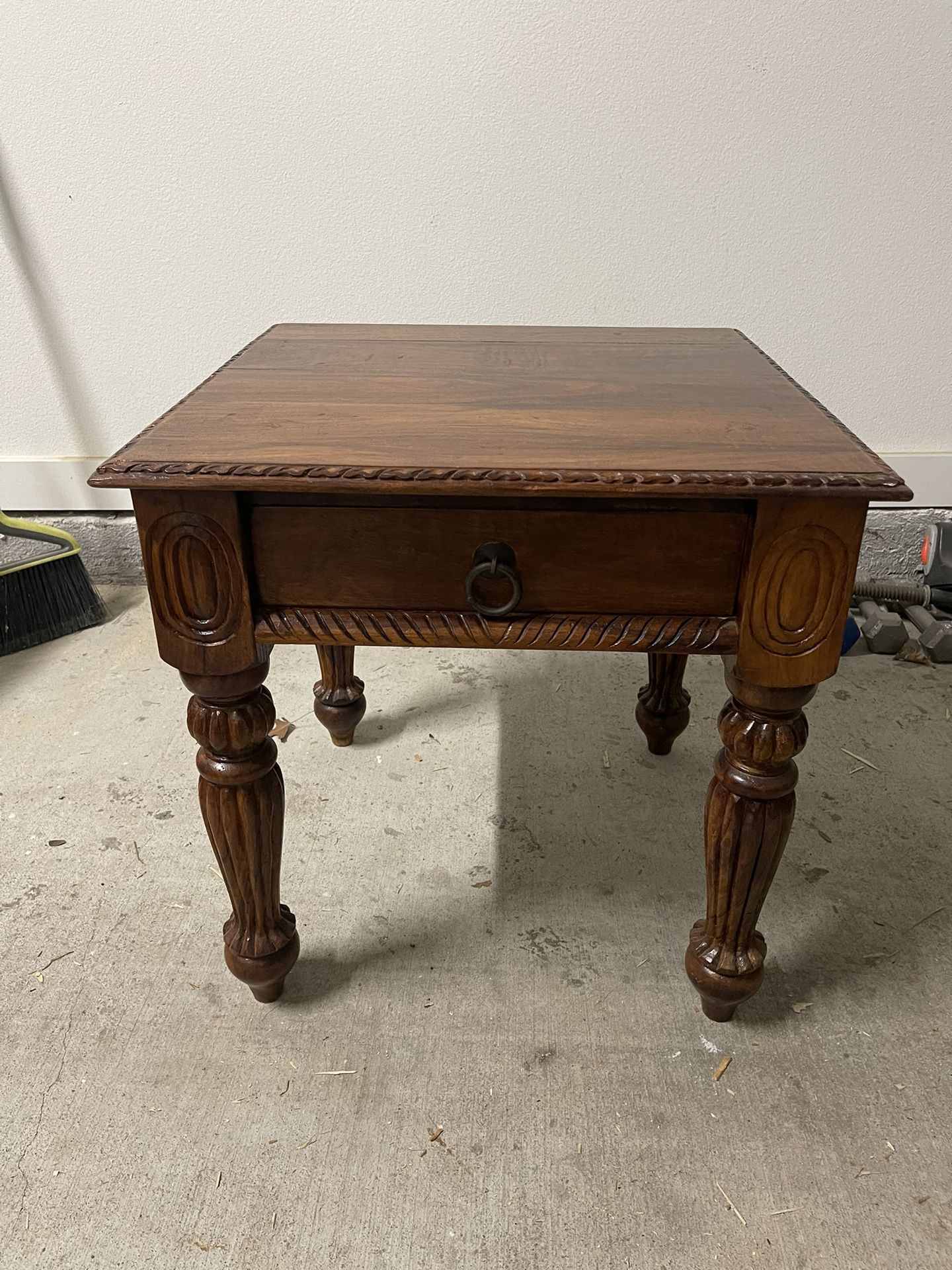 Antique Wood Side Table With Drawer