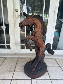 Hand-Carved Wooden Horse Sculpture