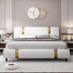 ❤️‍🔥 #A Queen Size Faux Leather Upholstered Platform Bed Frame