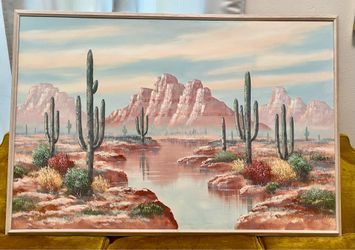 Extra Large Vintage Desert Landscape Painting  by Henderson
