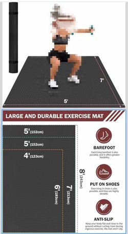 Stepwaver Extra Large Exercise Mat, 6'x4'/ 7'x5'/ 8'x5'/ 9'x5'/10'x5' (6mm) Non-Slip, Ultra Durable, Shoes-Friendly, High-Density, Thick Workout Mat f