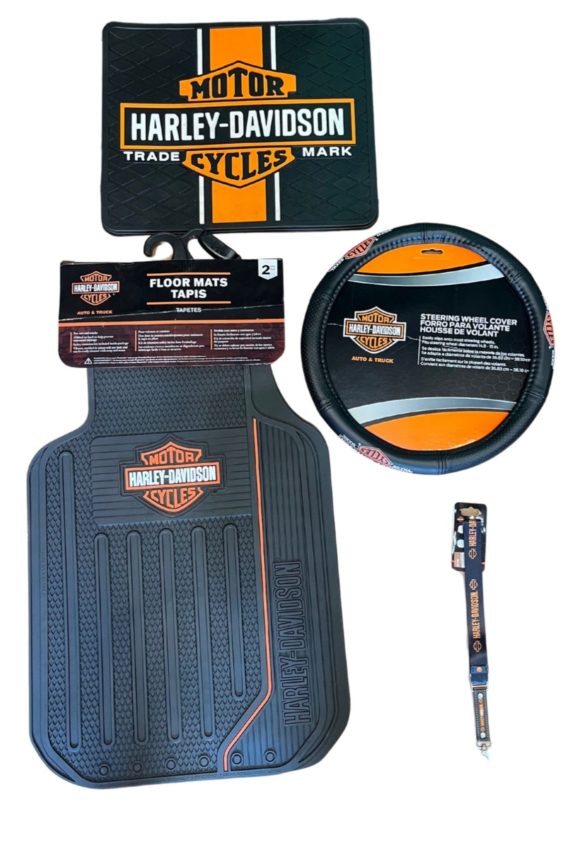 4 Pc. Harley Davis Car Mats, Steering Wheel And Land Yard