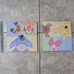 cute Winnie the Pooh canvases, 2, like new, baby room decor
