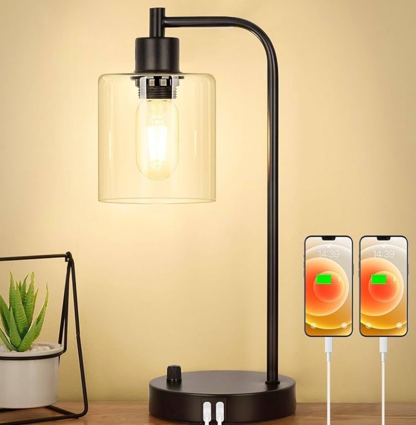 Industrial Dimmable Table Lamp w/ USB Charging – (Open Box)
