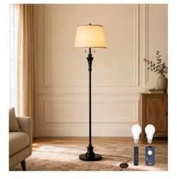 Floor Lamp Matte Black w/2 Bulb heads 3 color temps 58”