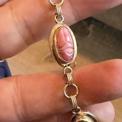 Vintage Gold Filled Bracelet With Engraved Natural Gemstones