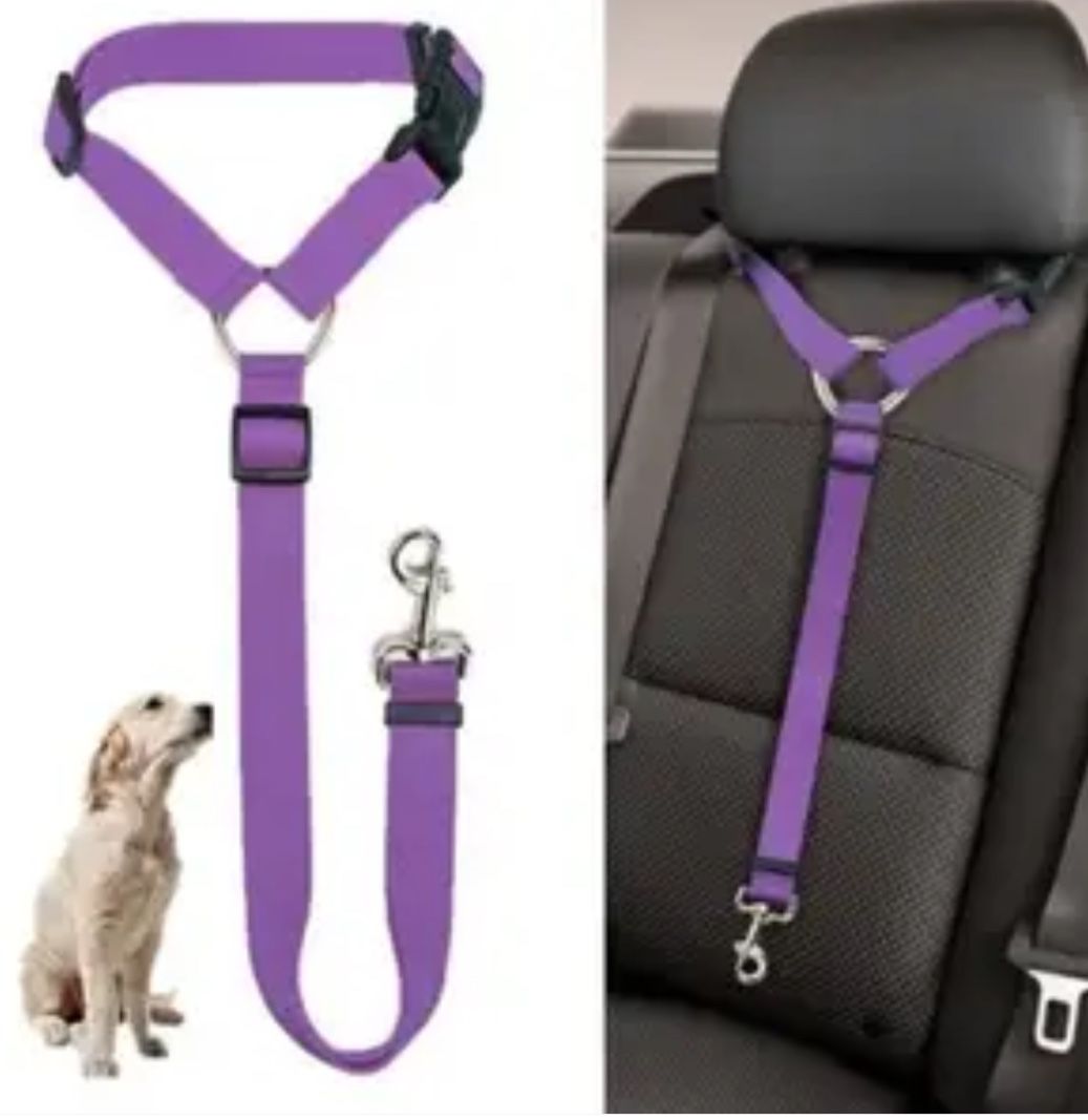 Solid Color Two-in-one Pet Car Seat Belt Nylon Lead Leash Backseat Safety Belt Adjustable Dogs Harness Collar Pet Accessories