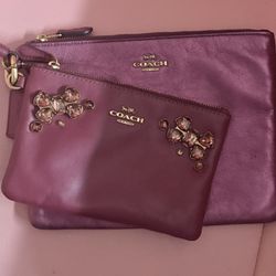 Coach Metallic Purple Jewel Crystal Bows VIP Pouch Wristlet