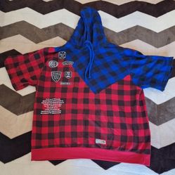 Vintage Enyce Plaid Red Blue Black Short Sleeve Hooded Sweatshirt Men's Size 5XL