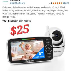 Kidsneed Baby Monitor with Camera and Audio - 5 inch 720P Video Baby Monitor, No WiFi, 48H Battery Life, Night Vision, Two Way Talk, Remote Pan Tilt Z