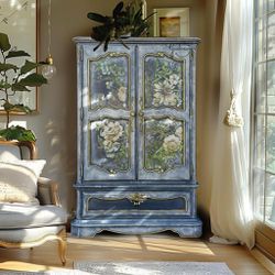 Romantic Stanley Furniture French Glam Floral Flower Armoire Dresser Cabinet 