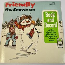 Friendly The Snowman Book And Record Christmas 45 RPM Peter Pan 1992 VG