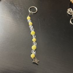 Yellow Cranberry Beads With Clear Beads, And A Butterfly Charm Keychain