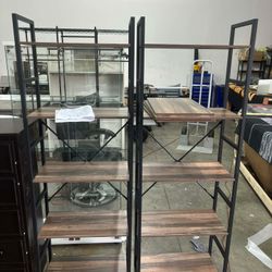Bookcases and Bookshelves Triple Wide 5 Tiers Industrial Bookshelf