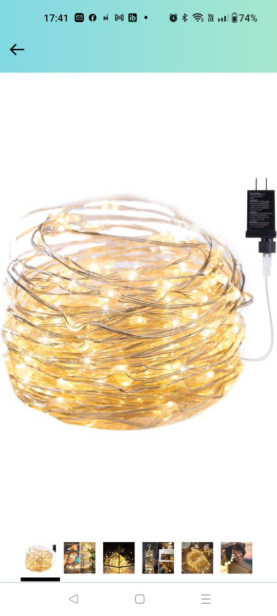 Fairy Lights Plug in, 33Ft 100 LEDs Waterproof Silver Wire Firefly Lights, UL Adaptor Included, Starry String Lights for Wedding Indoor Outdoor Christ