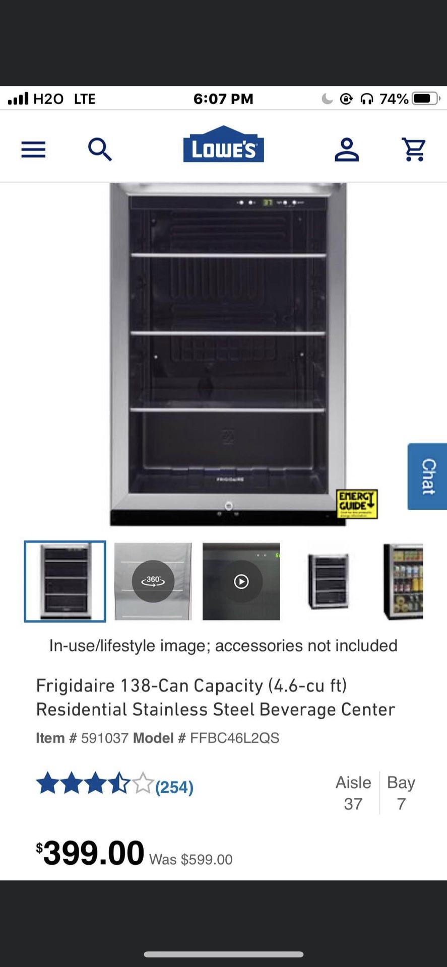 Frigidaire ElectroLux 4.6-Cu ft total storage holds up to 138 12-oz cans Brand new never with Receipt been used for only $299 flat Retail from $399
