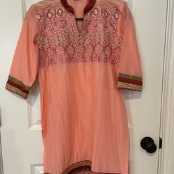 Peach And Red Salwar Kameez