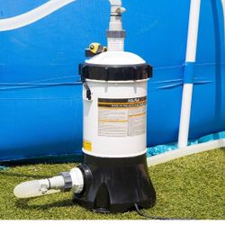 XtremepowerUS Pool Cartridge Filter System w/Built-in Pump for Above Ground Pools with Pressure Gauge, White/Black