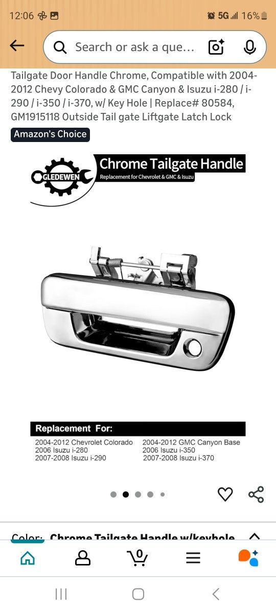 Tailgate replacement handle Chevy colorado 04-12, gmc canyon base 04-12, isuzu i280,i290,i350,i370