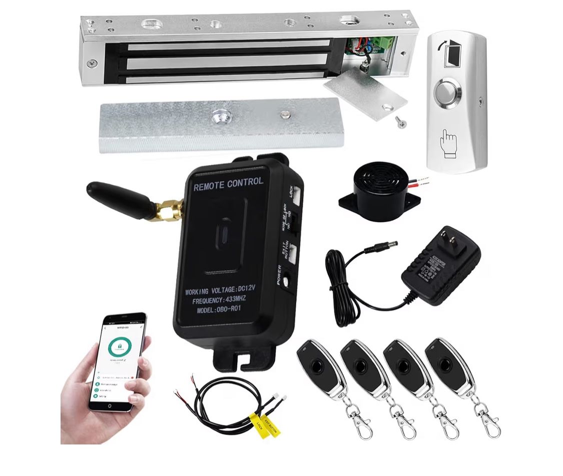 jasug Key Premium Smart APP Unlocking Access Control System Kit, Simplified Wiring Door Lock Set, with Remote Controllers / 617lbs Magnetic Lock/DC 12