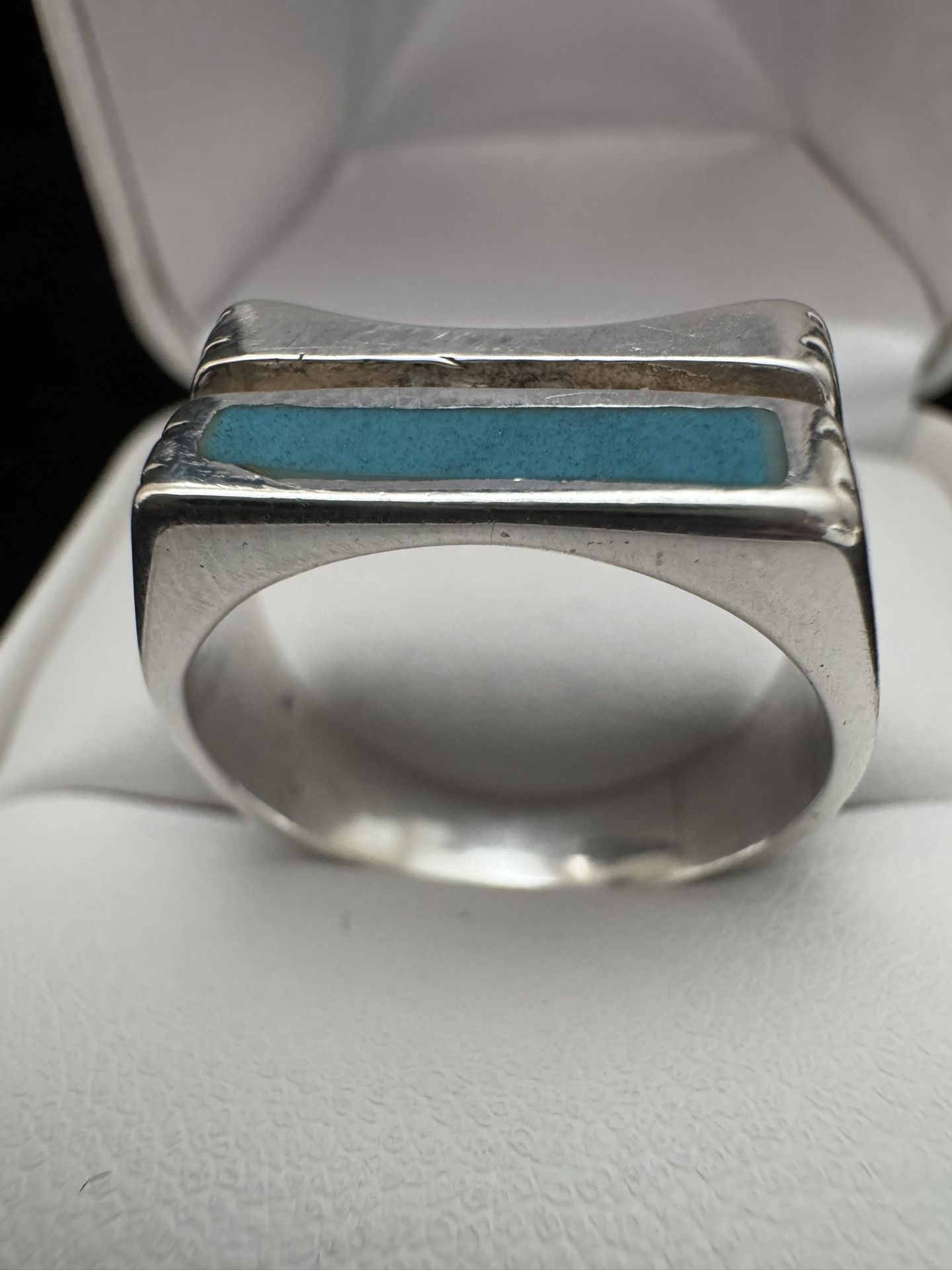 925 Sterling Silver Turquoise Ring Size 8"~Marquise, & Bar