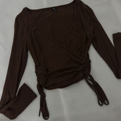 Brown V-neck Long Sleeve