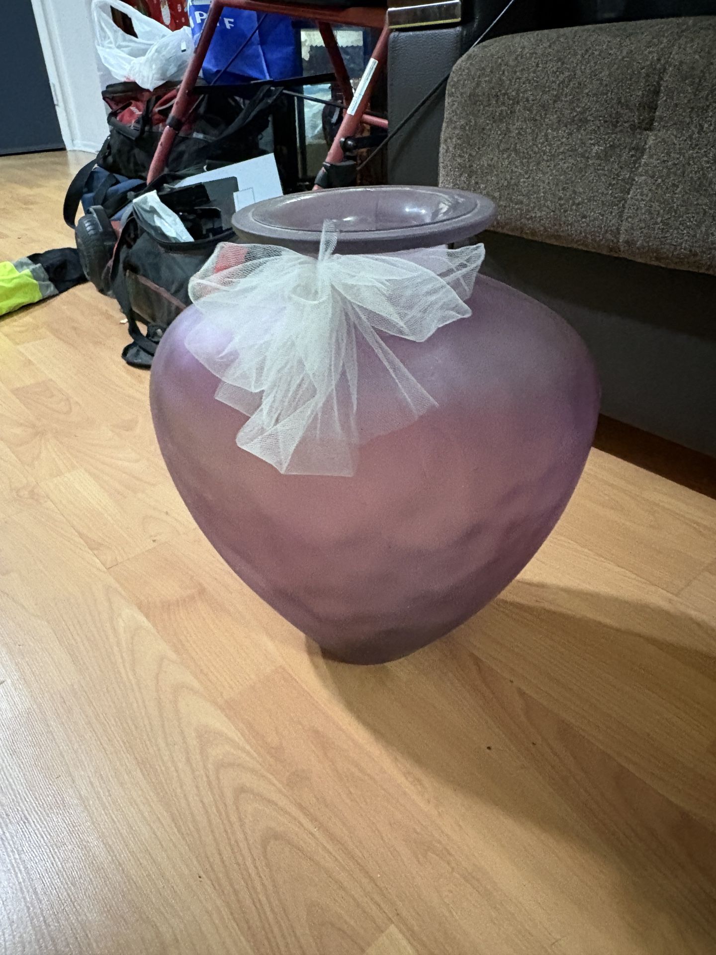 Purple Frosted Glass Vase – Large Decorative Spain Made