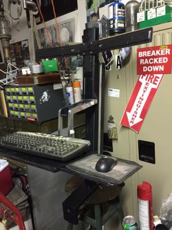 Standing computer double monitor desk unit