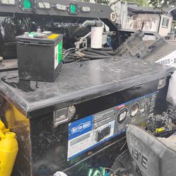 Fuel transfer tank and tool box with electric fuel pump