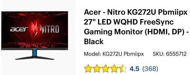 Acer- Nitro 27” gaming monitor