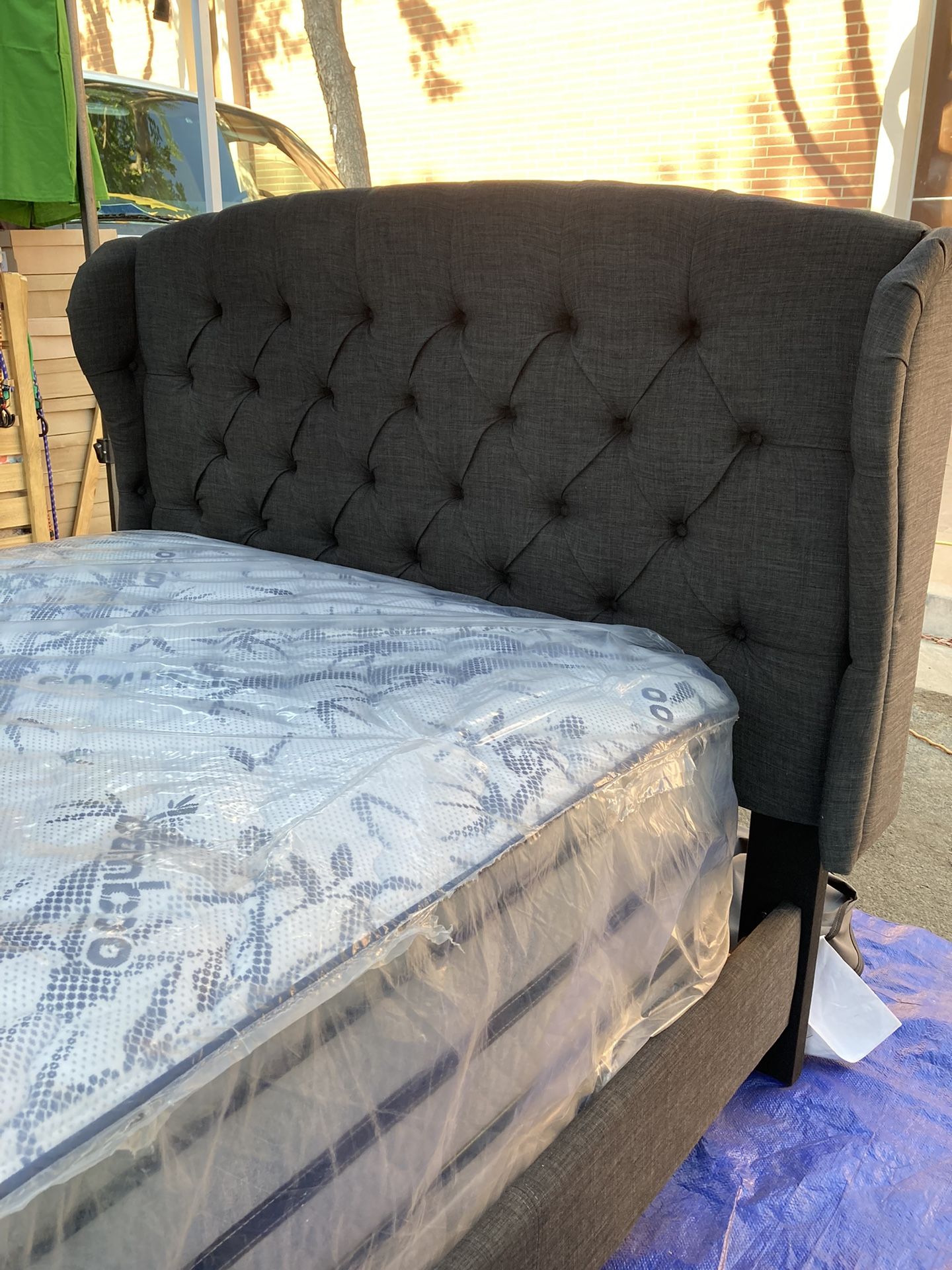 New Full Size Bed Frame With Double Sided Pillow Top Mattress