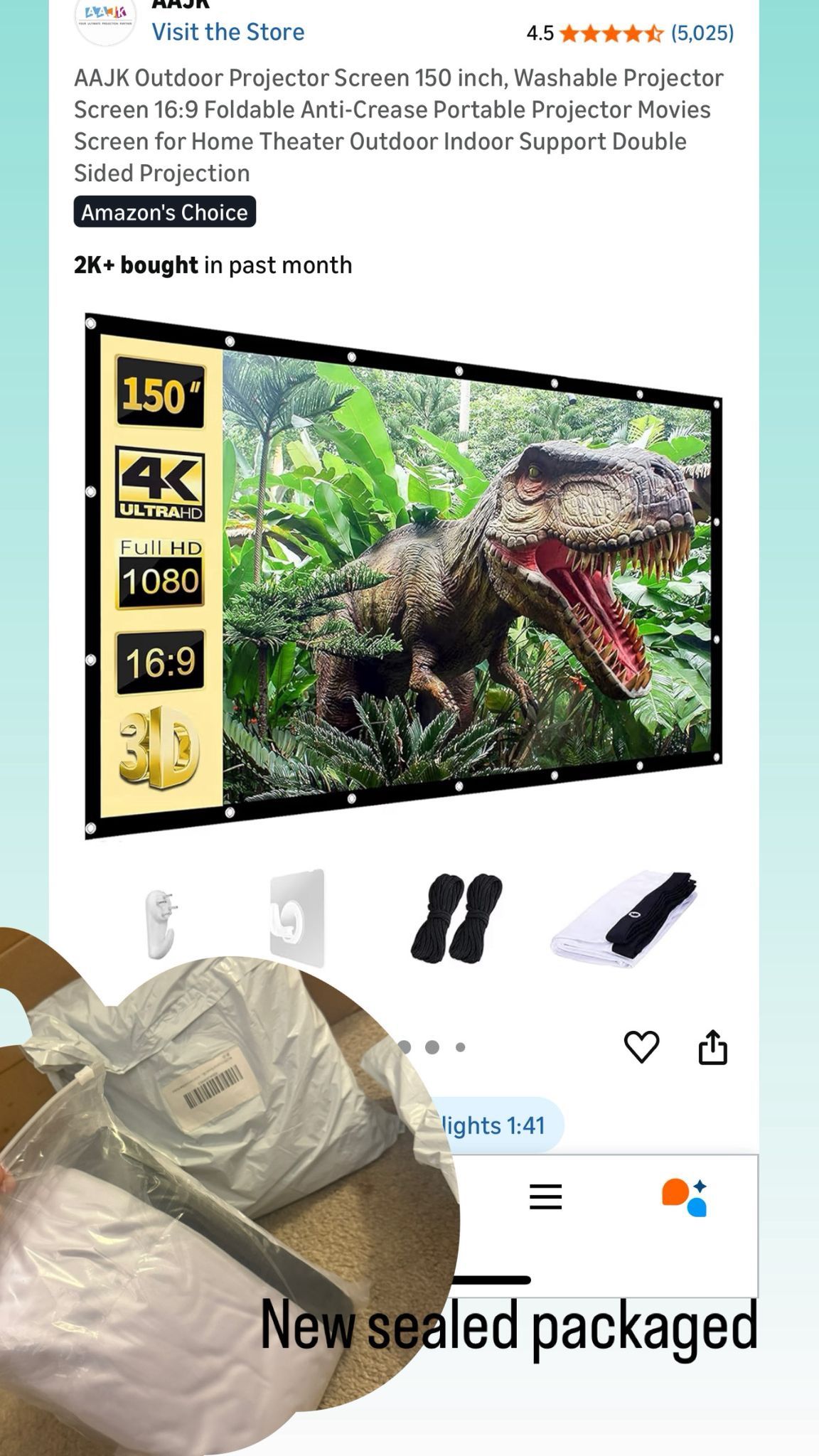 Outdoor Projector Screen 150 inch, Washable Projector Screen 16:9 Foldable Anti-Crease Portable Projector Movies Screen for Home Theater Outdoor Indoo