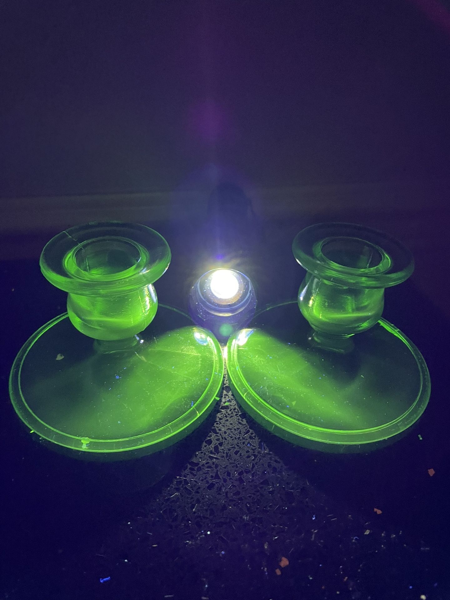 Green Uranium Depression Glass Candle Holder
