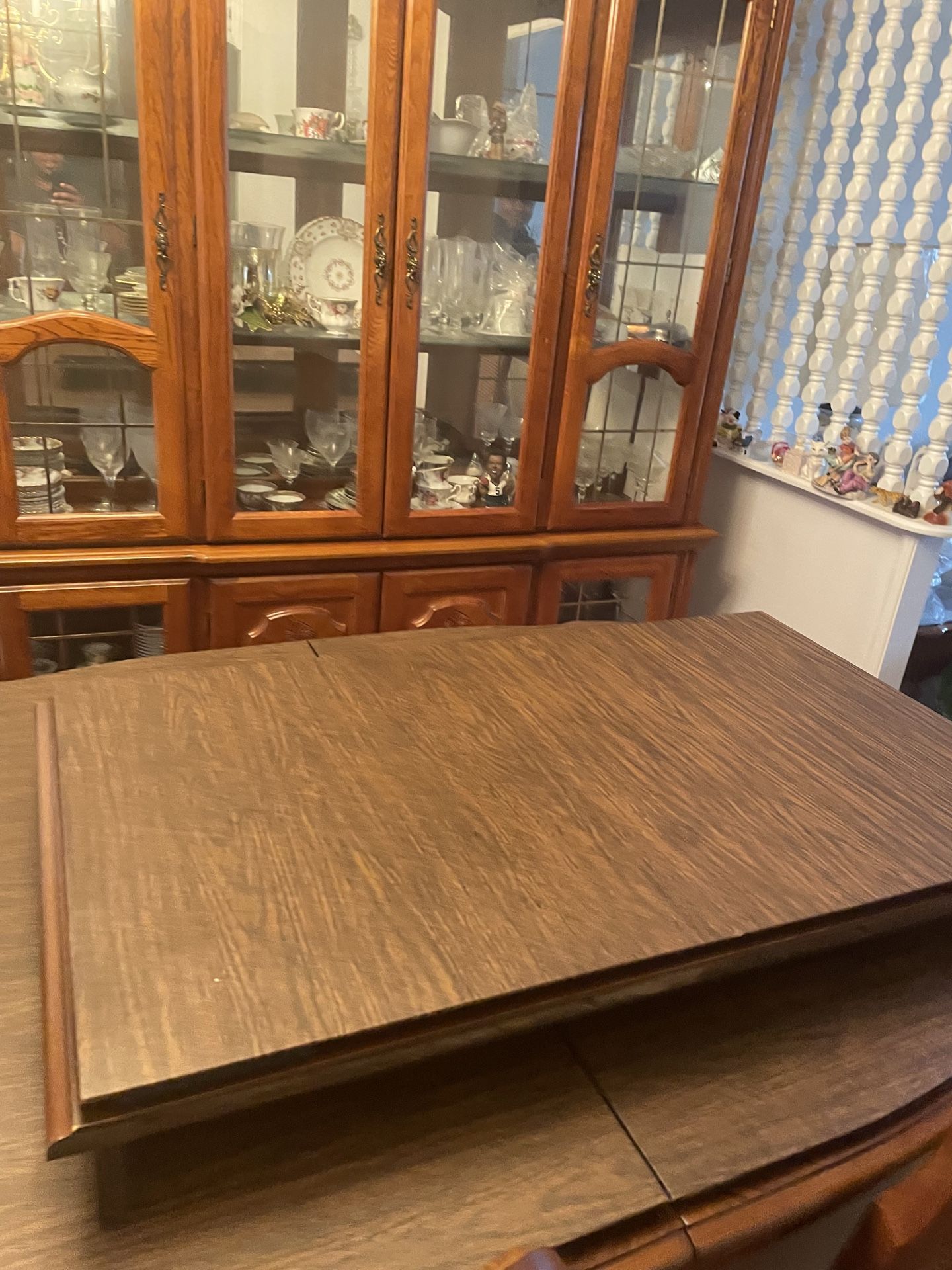 Dining Room Set (Walnut) with China Cabinet, Buffet, Table, Leaf & 6 Chairs