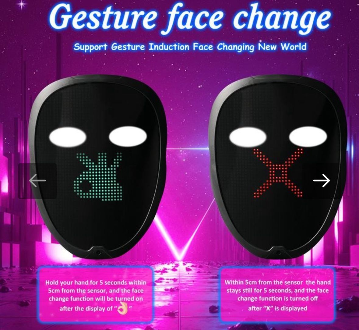 Led Mask with Rechargeable Bluetooth compatible App Controlled