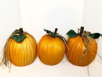 3 Vintage Handmade Decorative Corn Husk Pumpkins