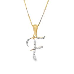 10k Yellow Gold Diamond Box Chain With F Initial 1/12 ctw