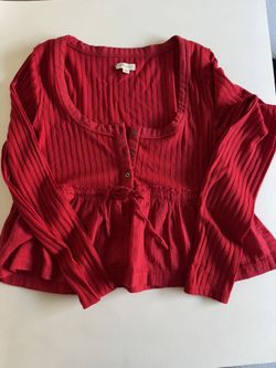 Anthropologie Red Long Sleeve Blouse