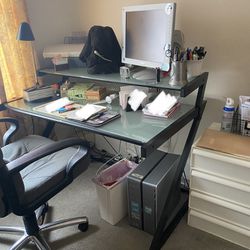 Two Level Glass Metal Desk 