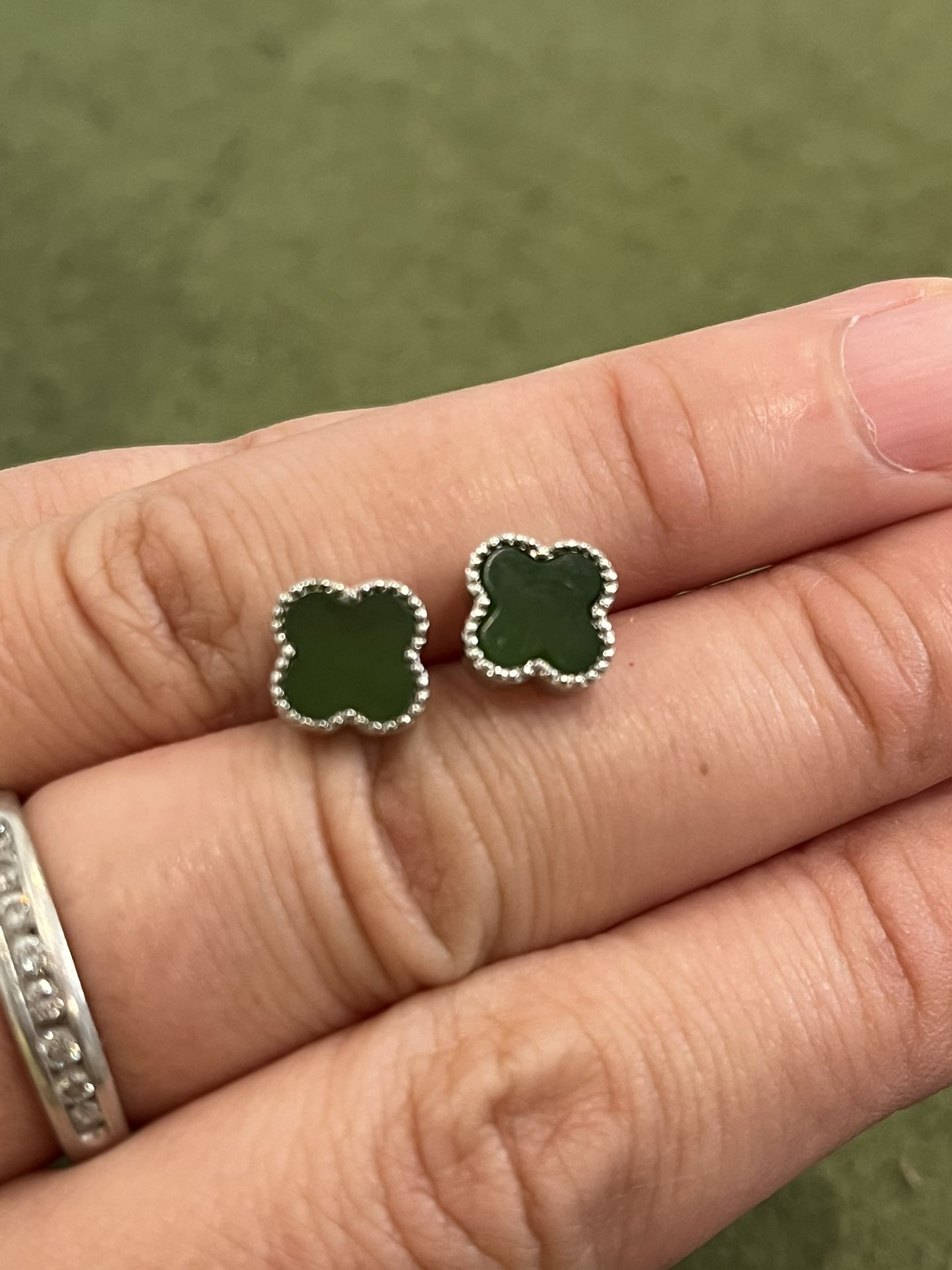 Jadeite earrings, four-leaf clover earrings, 925 silver earrings