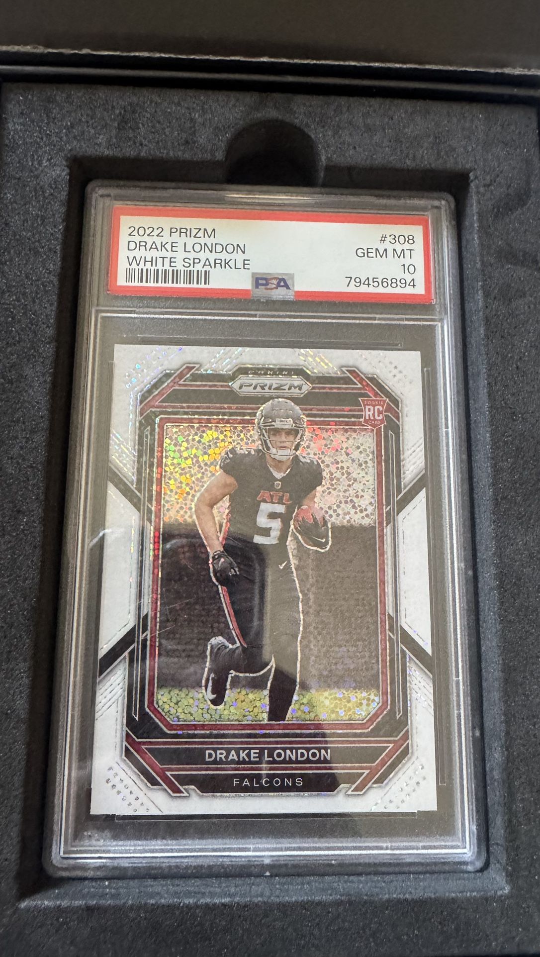 Drake London RC 2022 Prizm White Sparkle Prizm Auto SSP #308 PSA 10 Falcons