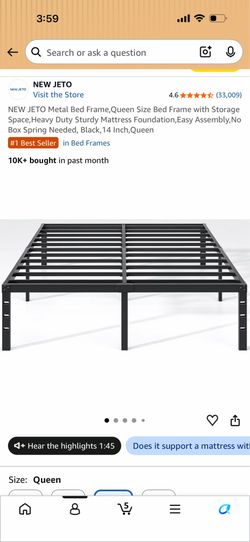 Queen bed frame with 10 inch mattress new