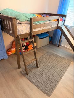 Twin loft frame with slide