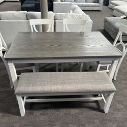 White And Gray Farmhouse Table Set 