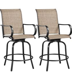 Patio Swivel Bar Stools Outdoor Chairs Set of 2 Outdoor High Bistro Stools Outdoor Furniture, All-Weather Patio Stools for Outside, Beach, Lawn, Pools