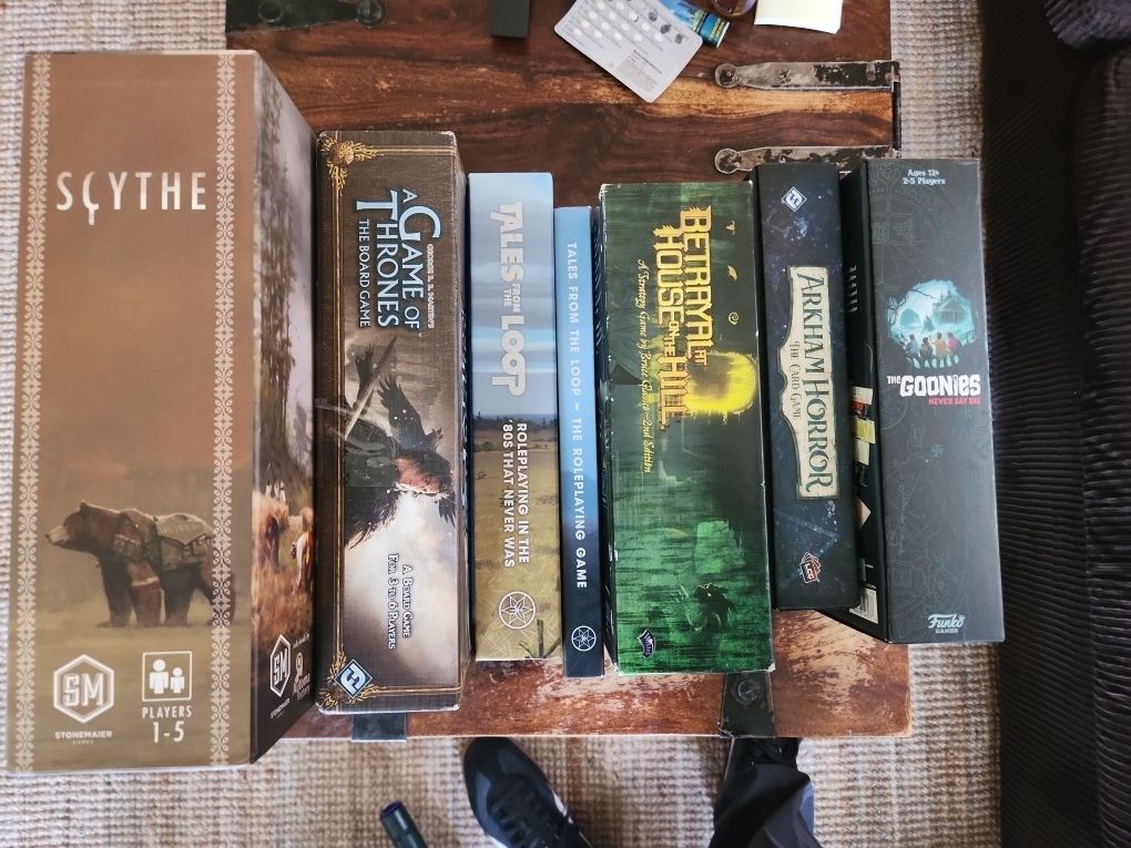 Multiple Boardgames - SCYTHE, GOT, TALES FROM THE LOOP, BETRAYAL, ARKHAM HORROR, GOONIES