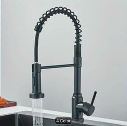 Contemporary Kitchen Faucet Featuring a Single Handle And a High Arch Design, Equipped with a Pull-Down Sprayer in Matte Black And Brushed Nickel End.
