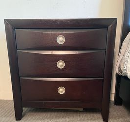 Dark Wood Nightstands – Set of 2 – Modern Curved Design